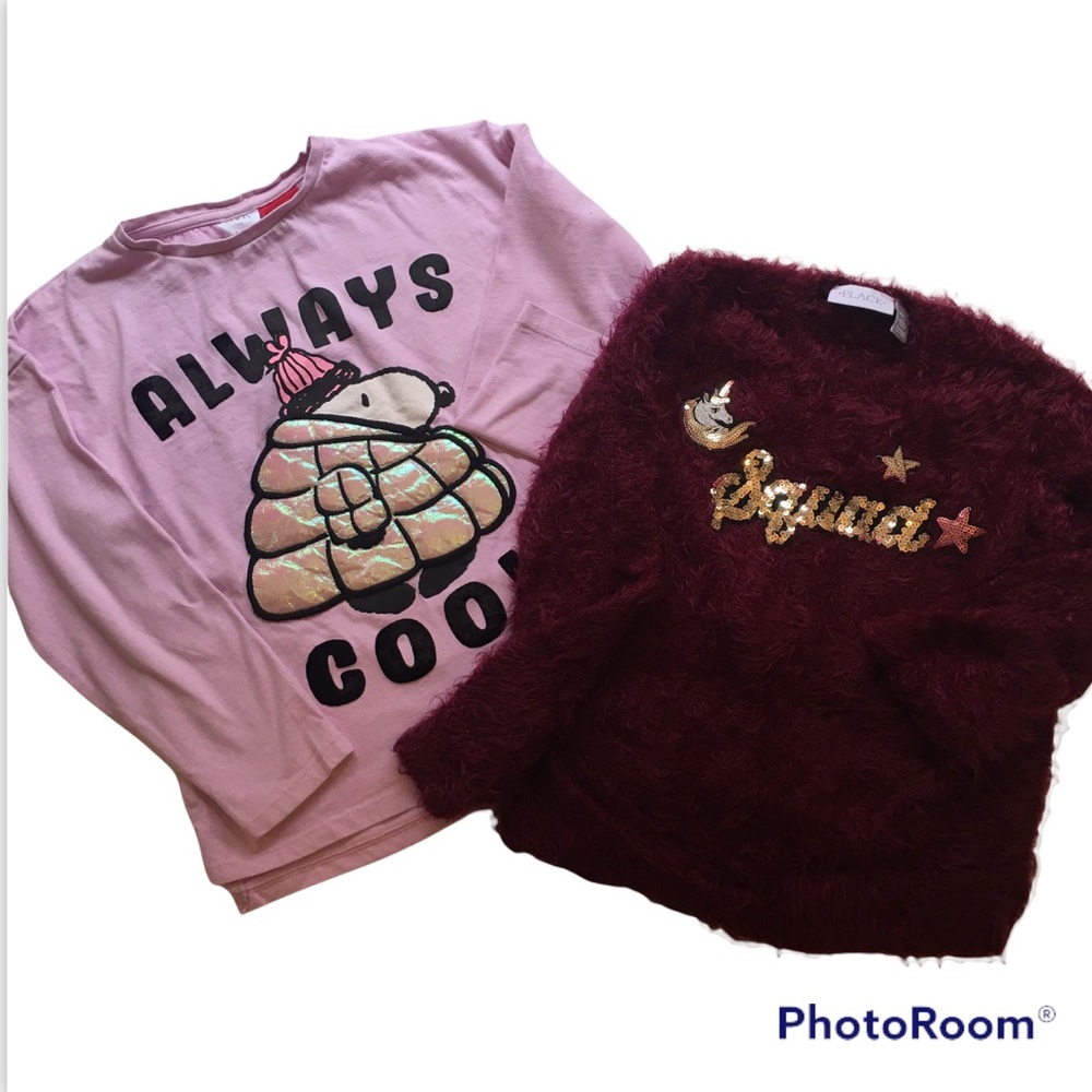 2/$12 Zara Peanuts Long Sleeve Shirt and Children’s Place Eyelash Sweater Sz 8